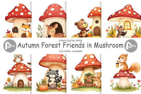 Digital Paper Mushroom Forest Friends Digital Pattern artnoy 