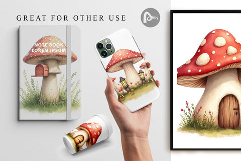 Digital Paper Mushroom Homes Digital Pattern artnoy 