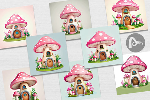 Digital Paper Mushroom House Digital Pattern artnoy 