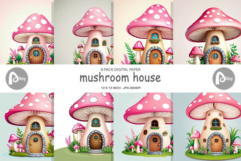 Digital Paper Mushroom House Digital Pattern artnoy 
