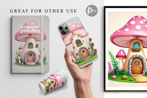 Digital Paper Mushroom House Digital Pattern artnoy 