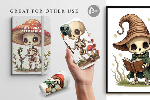 Digital Paper Mushroom Mage Skeletons Digital Pattern artnoy 