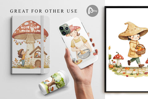 Digital Paper Mushroom Village Friends Digital Pattern artnoy 