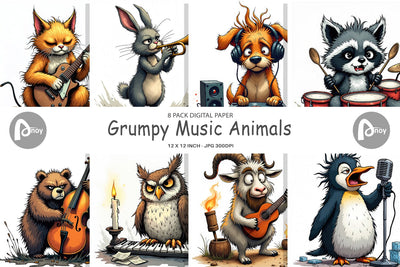 Digital Paper Music Critters Digital Pattern artnoy 