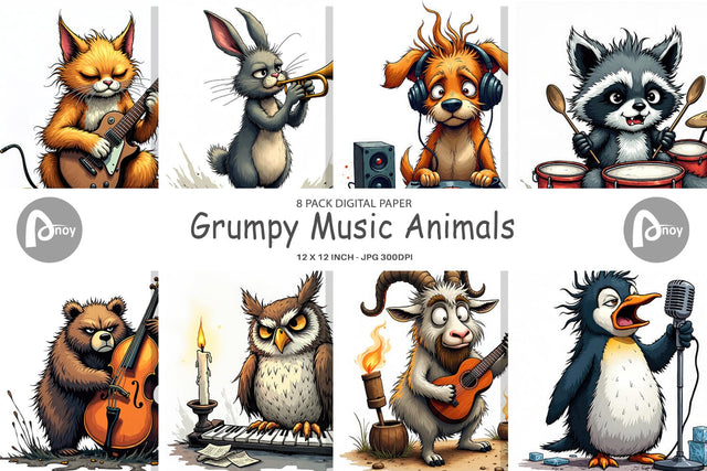 Digital Paper Music Critters Digital Pattern artnoy 