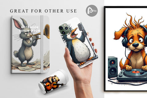 Digital Paper Music Critters Digital Pattern artnoy 