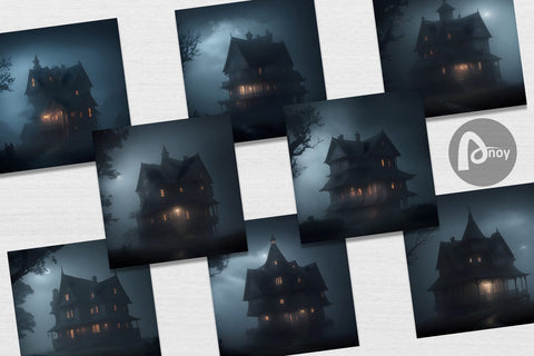 Digital paper Mystical House Halloween Digital Pattern artnoy 