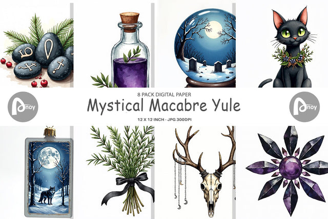 Digital Paper Mystical Macabre Yule Watercolor Digital Pattern artnoy 