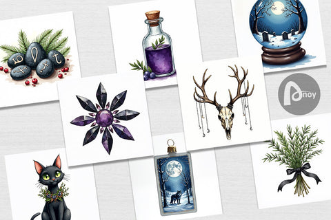 Digital Paper Mystical Macabre Yule Watercolor Digital Pattern artnoy 