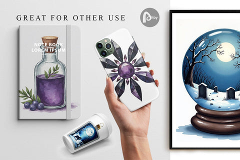 Digital Paper Mystical Macabre Yule Watercolor Digital Pattern artnoy 