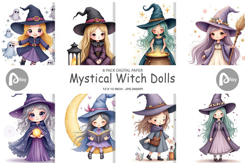 Digital Paper Mystical Witch Dolls Digital Pattern artnoy 