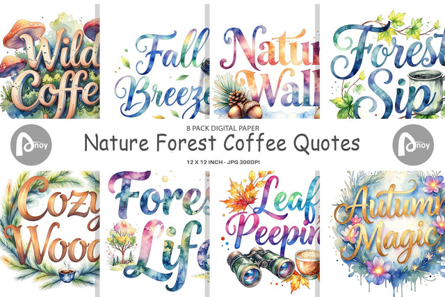 Digital Paper Nature Forest Coffee Quotes Digital Pattern artnoy 