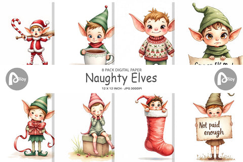 Digital Paper Naughty Elves Digital Pattern artnoy 