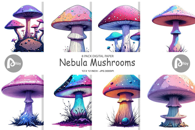 Digital Paper Nebula Mushrooms Digital Pattern artnoy 