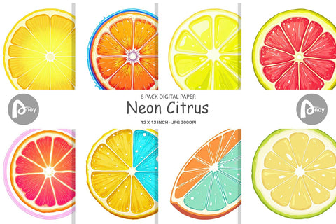 Digital Paper Neon Citrus Digital Pattern artnoy 