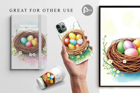 Digital Paper Nests with Eggs Digital Pattern artnoy 