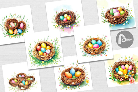 Digital Paper Nests with Eggs Digital Pattern artnoy 