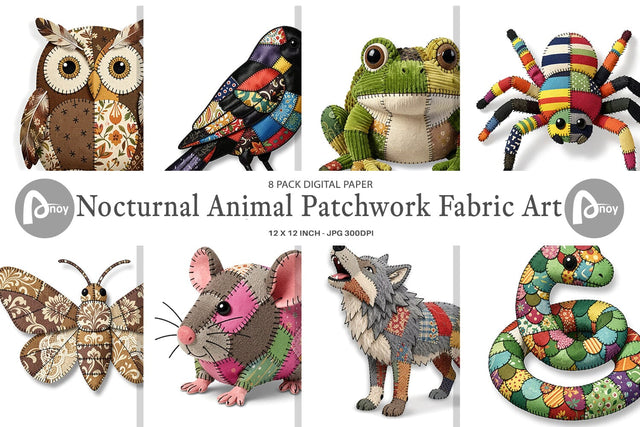 Digital Paper Nocturnal Animal Patchwork Fabric Art Digital Pattern artnoy 