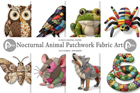 Digital Paper Nocturnal Animal Patchwork Fabric Art Digital Pattern artnoy 