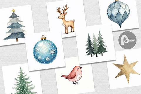 Digital Paper Nordic Winter Watercolor Christmas Digital Pattern artnoy 