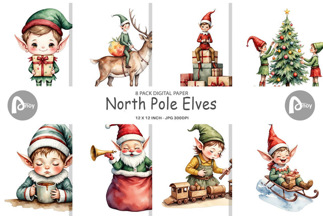 Digital Paper North Pole Elves Digital Pattern artnoy 