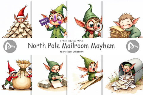 Digital Paper North Pole Mailroom Mayhem Digital Pattern artnoy 