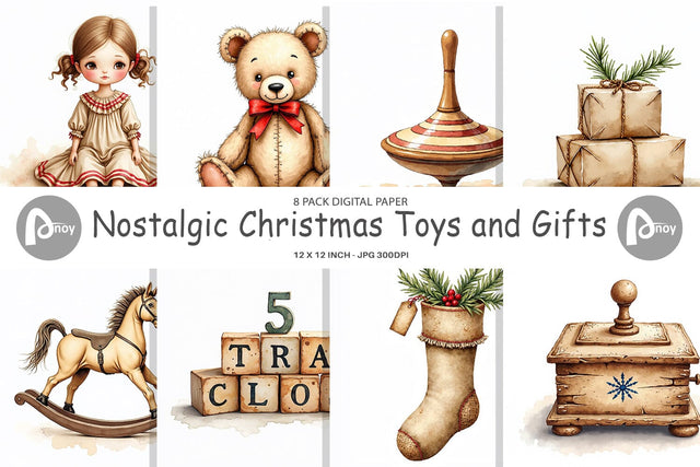 Digital Paper Nostalgic Christmas Toys Digital Pattern artnoy 