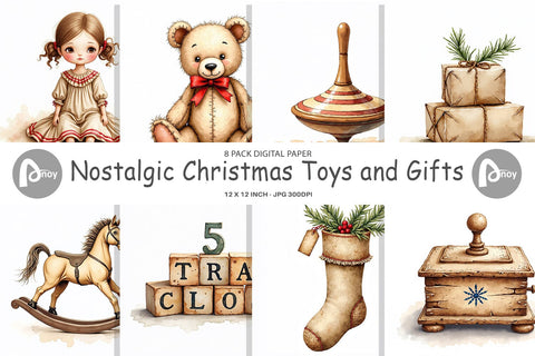 Digital Paper Nostalgic Christmas Toys Digital Pattern artnoy 