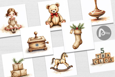 Digital Paper Nostalgic Christmas Toys Digital Pattern artnoy 