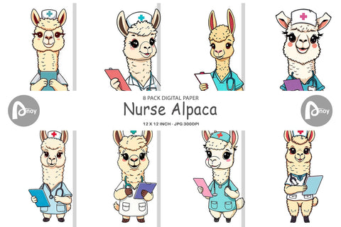Digital Paper Nurse Alpaca Digital Pattern artnoy 