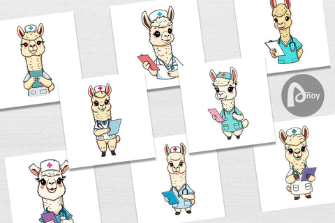 Digital Paper Nurse Alpaca Digital Pattern artnoy 