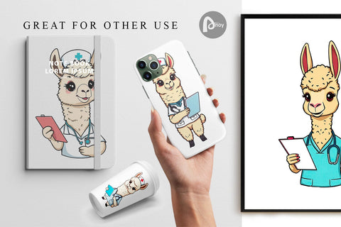 Digital Paper Nurse Alpaca Digital Pattern artnoy 