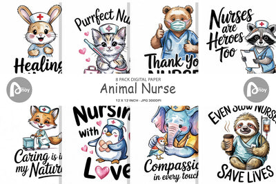 Digital Paper Nurse Animal Digital Pattern artnoy 