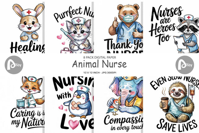 Digital Paper Nurse Animal Digital Pattern artnoy 