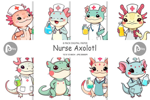 Digital Paper Nurse Axolotl Digital Pattern artnoy 