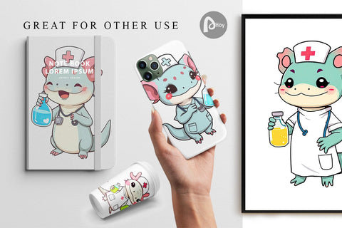 Digital Paper Nurse Axolotl Digital Pattern artnoy 
