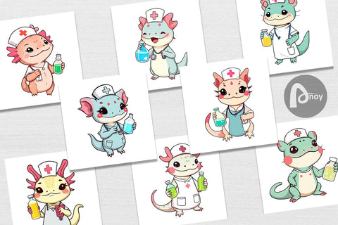 Digital Paper Nurse Axolotl Digital Pattern artnoy 