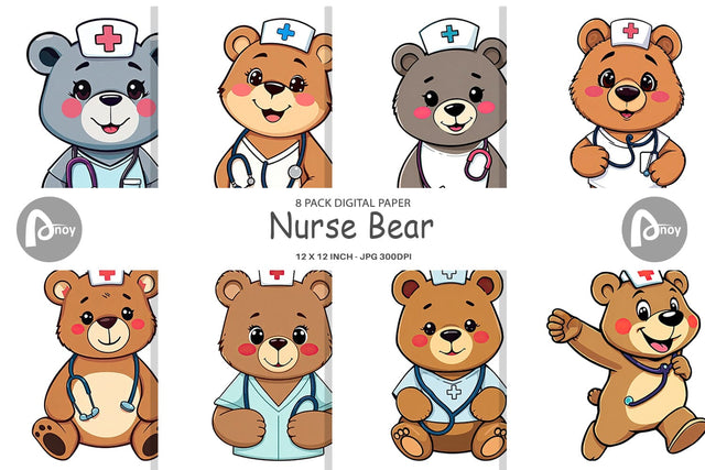 Digital Paper Nurse Bear Digital Pattern artnoy 
