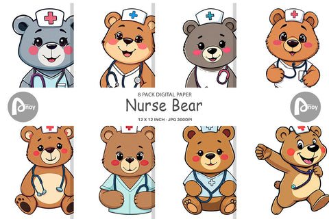 Digital Paper Nurse Bear Digital Pattern artnoy 