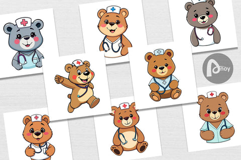 Digital Paper Nurse Bear Digital Pattern artnoy 