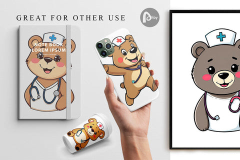 Digital Paper Nurse Bear Digital Pattern artnoy 
