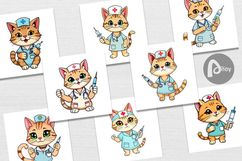 Digital Paper Nurse Cat Digital Pattern artnoy 