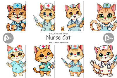 Digital Paper Nurse Cat Digital Pattern artnoy 