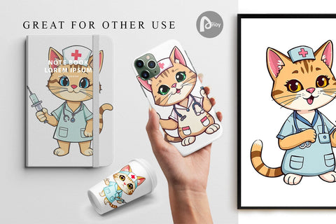 Digital Paper Nurse Cat Digital Pattern artnoy 