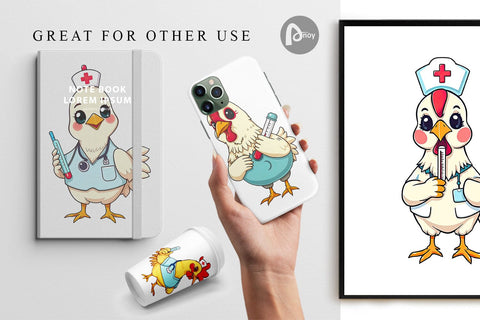 Digital Paper Nurse Chicken Digital Pattern artnoy 