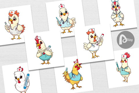 Digital Paper Nurse Chicken Digital Pattern artnoy 