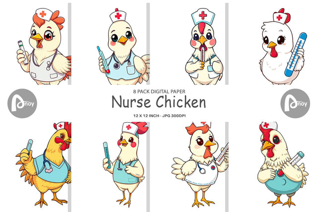 Digital Paper Nurse Chicken Digital Pattern artnoy 
