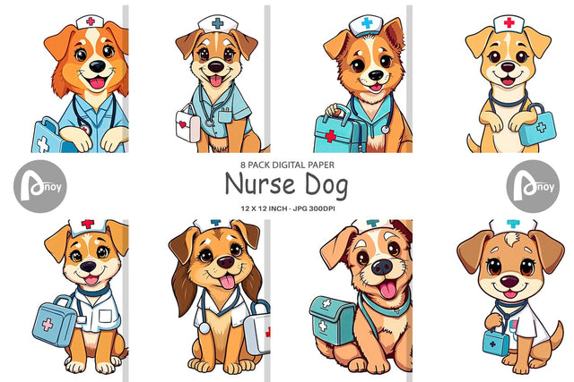 Digital Paper Nurse Dog Digital Pattern artnoy 