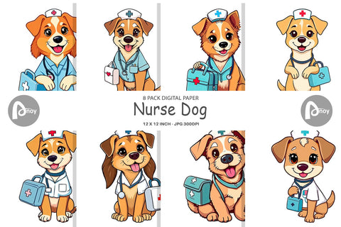 Digital Paper Nurse Dog Digital Pattern artnoy 