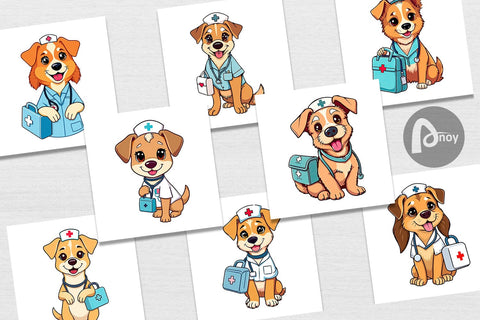Digital Paper Nurse Dog Digital Pattern artnoy 